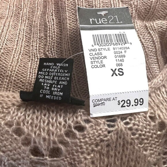 rue 21 Women's Cardigan Sweater XS Beige Open Front Two Pockets 100% Acrylic - Picture 13 of 13